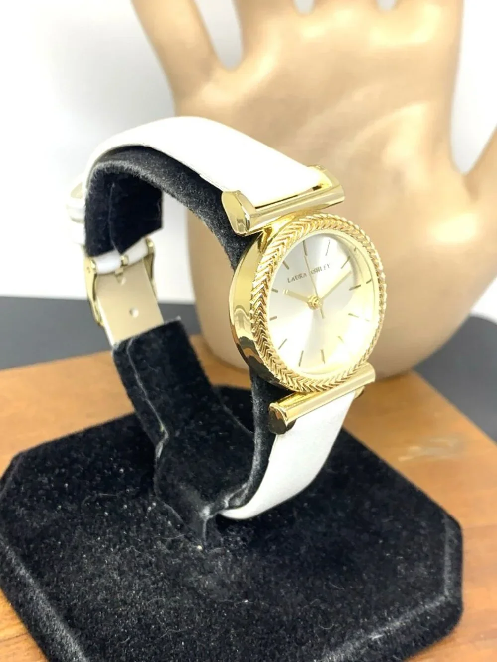 Laura Ashley Women's Watch LA2101YG Quartz Silver Dial Gold White Leather Strap